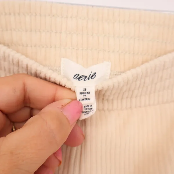 Aerie Pants Womens XS Flare Corduroy Cream High Waisted Seam Front Excellent - Image 2