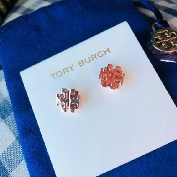 Tory Burch Rose Gold Double T Logo Stud Earrings NWT NWT - Image 3