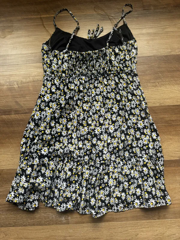 Floral Sundress with Spaghetti Straps - Black/White - Image 3
