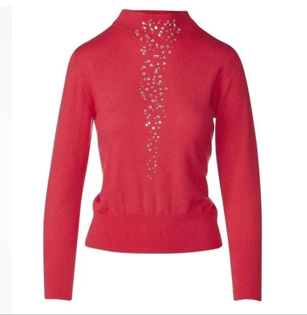 Kinross Cashmere 100% Cashmere Rhinestone Mock Neck Sweater Pink M NWT - Image 10