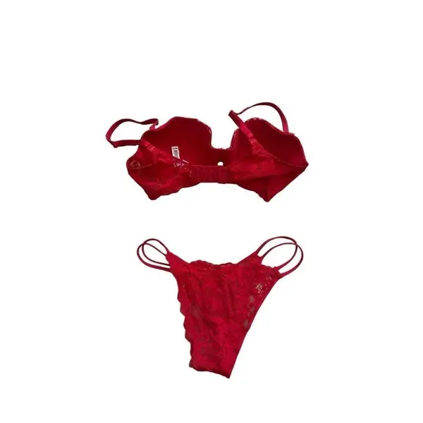 Victorias Secret Dream Angles Red Lace Balconette Bra and Panty 34DD Medium - Image 2