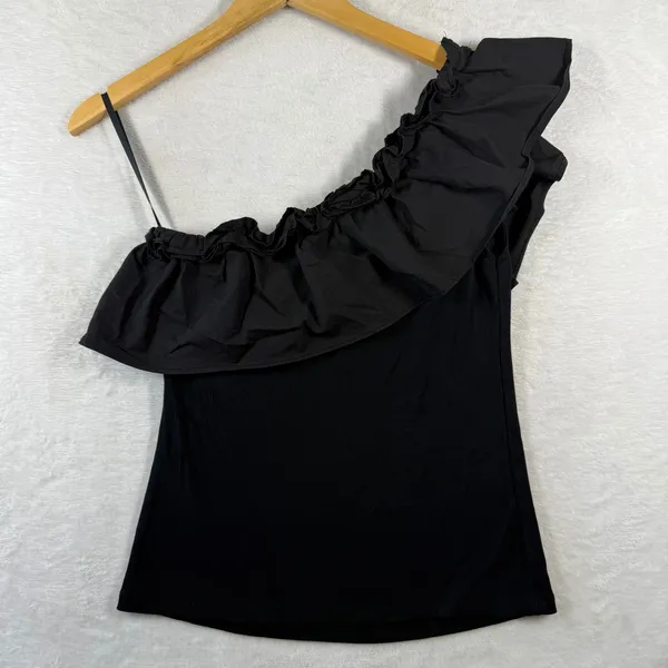 Boston Proper Womens Black One Shoulder Ruffle Ribbed Knit Top 224101035 Size‎ S - Image 7