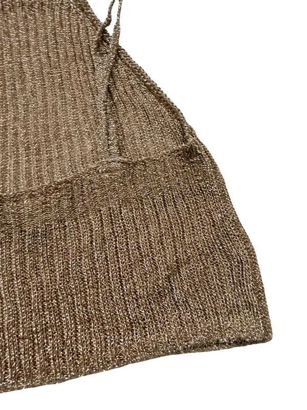 Topshop Bronze Metallic Ribbed Knit Halter Top Cami Tank Shirt Size 2 Women's - Image 6