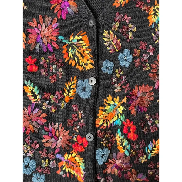 Vintage Floral Embroidered Vest Boho Cottagecore Grandmacore Whimsical PL Ramie‎ - Image 2