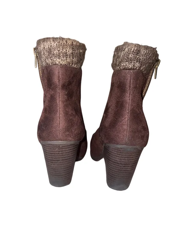 Shoedazzle Dark Brown Faux Suede Ankle Booties with Knit Cuff - Image 4