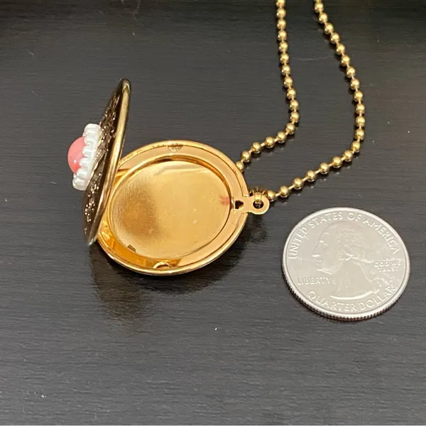 Vintage Unsigned Gold-tone Ball Chain Locket Pendant Necklace - Image 13