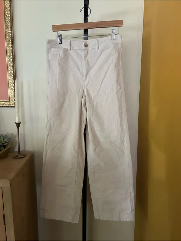 Everlane The Corduroy Wide‎ Leg Pants High Rise Relaxed Canvas Ecru Cream Size 8 - Image 3