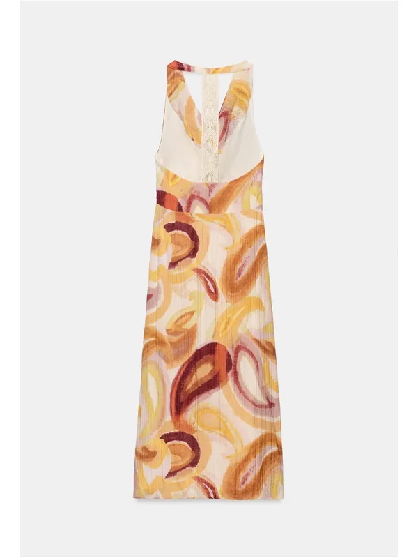 ZARA Women’s Pink & Cream Swirl Halter Midi Dress - Image 8