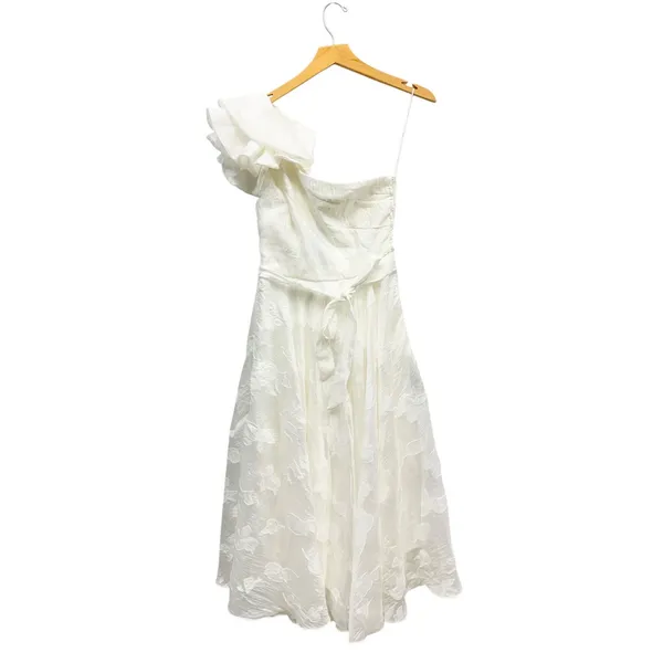Lulus Sweet Definition White Burnout Ruffled One-Shoulder Midi Dress size M NWT - Image 4