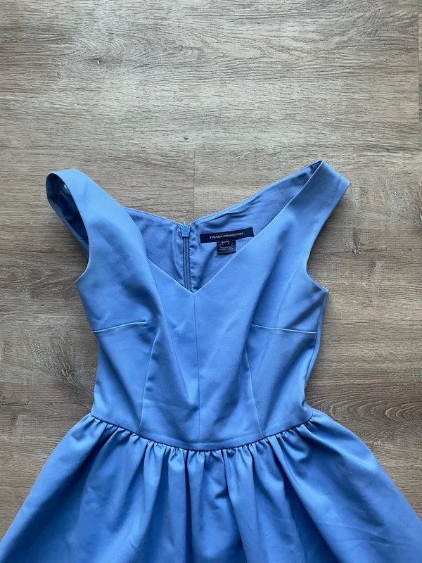 French Connection Fit & Flare Dress Blue Sleeveless Cotton Blend Size 0 - Image 3