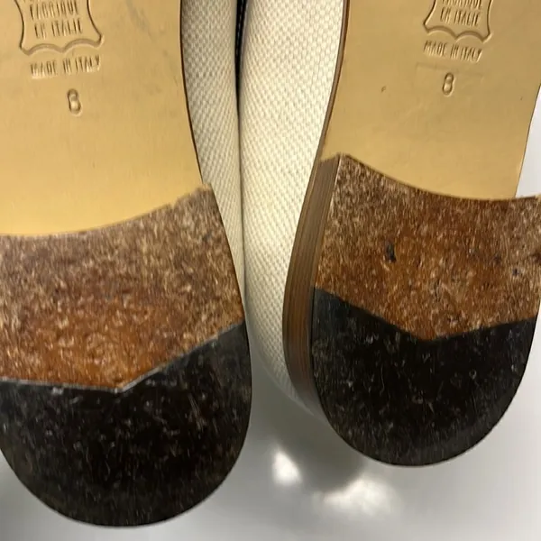 Brooks Brothers Beige Navy Twill and Leather Classic Slip-On Loafers- Size 8 - Image 9