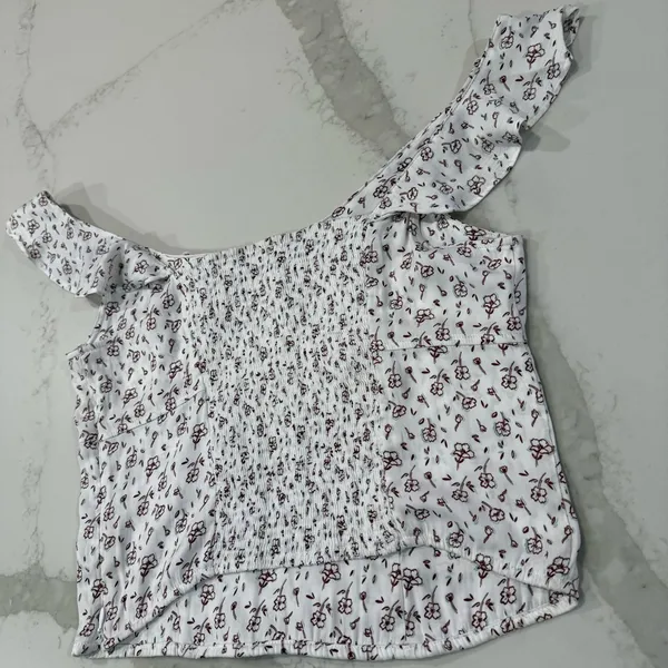 Free People Floral Smocked Ruffle Trim Tank Top Womens Medium WhiteCombo Cottage - Image 10