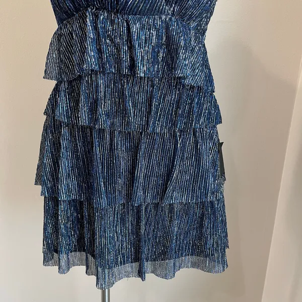 Lulus Glowing Gorgeous Blue Multi Metallic Tiered Mini‎ Dress Size Small - Image 6