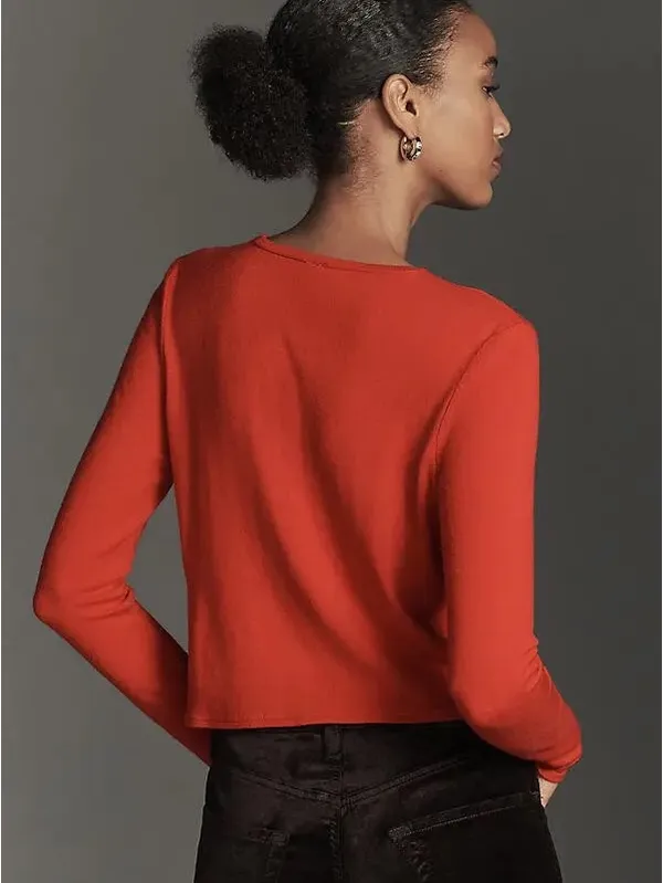 Anthropologie Twisted Cut-Out Sweater Red Knit Viscose Keyhole Long Sleeve Top - Image 2
