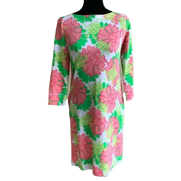 crown & ivy Womens Dress Size XS Pink Green White Sea‎ Turtles Flowers Beach NEW - Image 3