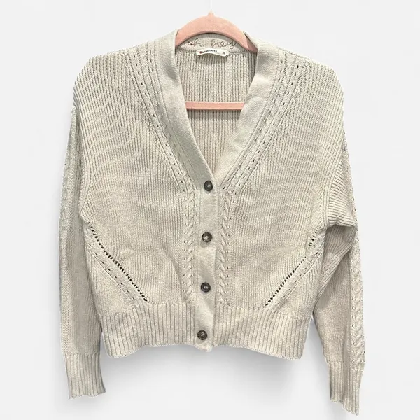 Marine Layer Robin Crop Cardigan In Oatmeal XS - Image 8
