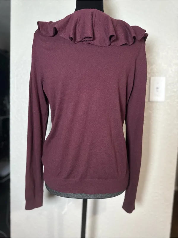 Lauren Ralph Lauren Women's size M Ruffle-Trim marron sweater - Image 2