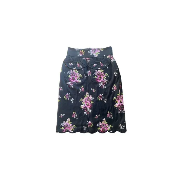 Anthropologie MOTH Agora & Odeon Scalloped Sweater Skirt Black Floral Sz 4‎ - Image 7