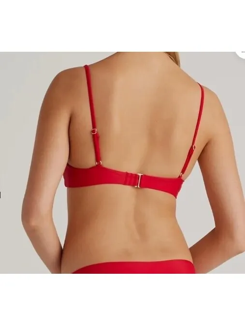 New Quince Italian V-Neck Bikini Top Cherry Red - Size Medium - Image 2