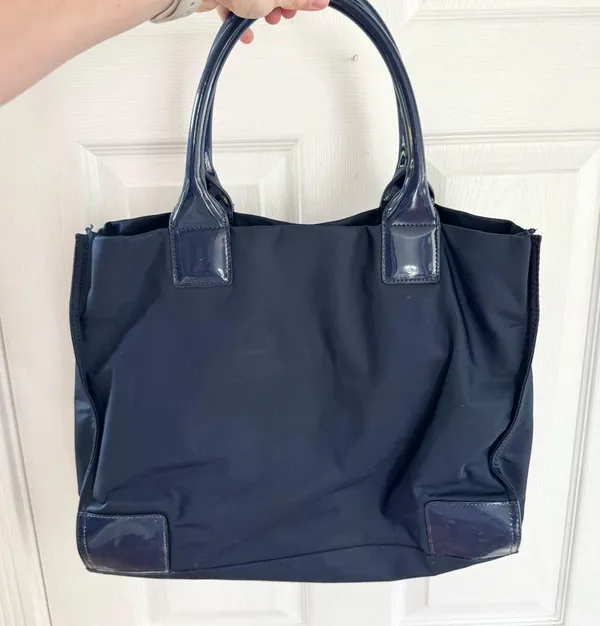 TORY BURCH Leather-Trimmed Navy Ella Tote bag Women’s Size L - Image 5