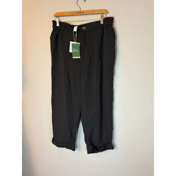 NWT Halara High Waisted Zipper Pocket Capri Linen Feel Pants in Black Size XL - Image 5