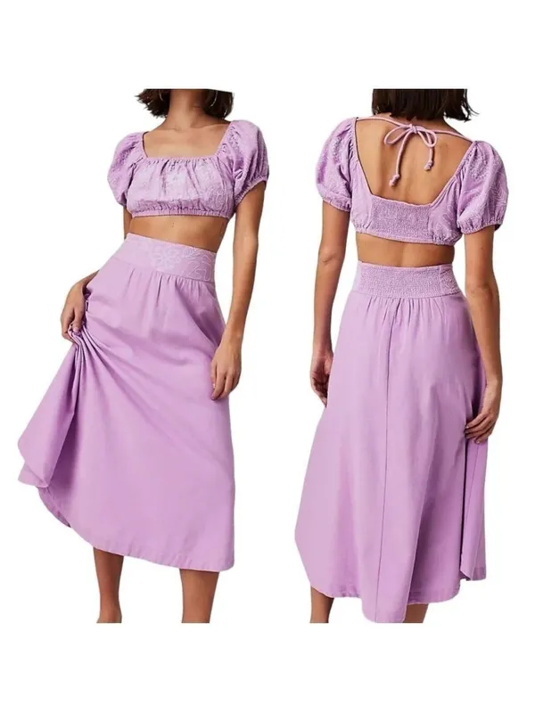 Free People Lotus Orchid Purple Sz. Small Set Skirt and crop top 100% cotton - Image 2