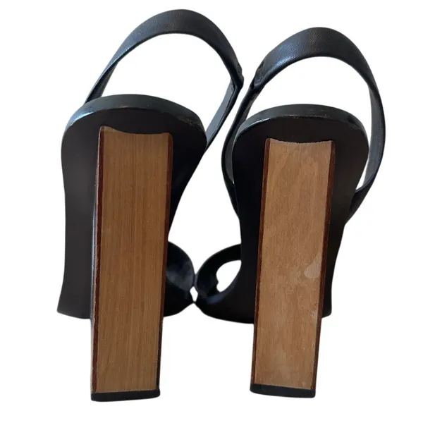 Tory Burch Emori Slingback Sandals‎ Wood Lucite Heel 8.5 - Image 7