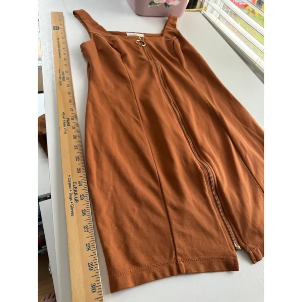 Bailey Blue Rust‎ Orange Square Neck Zip Front Mini Dress Women's Size M Fall - Image 4