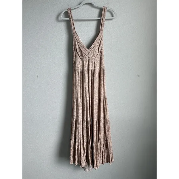 Dress Forum Los Angeles Neutral Pink Floral Tiered Boho Maxi Dress Large Cottage - Image 11