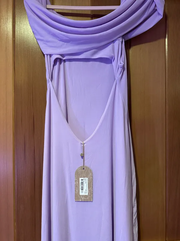 Meshki Audrey Lilac Off the shoulder mesh maxi dress - Image 5