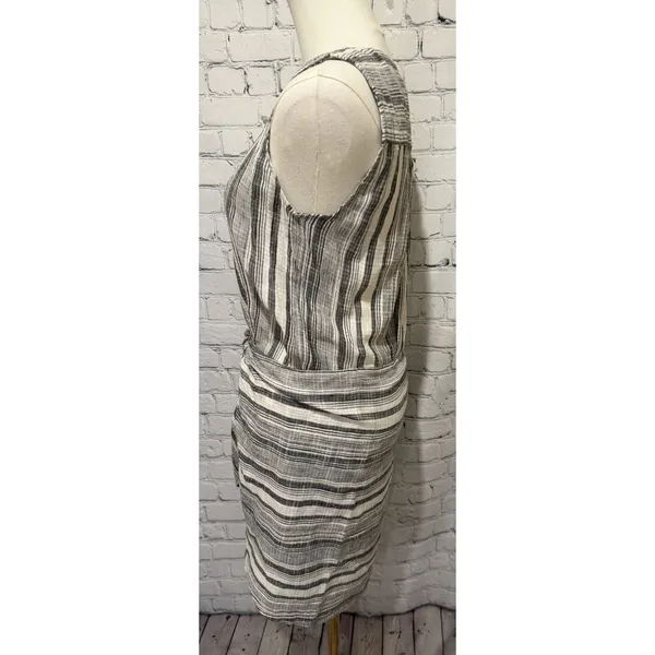 Anthropologie Drew Gray Stripe Tie Front Linen/rayon Dress Size S - Image 3
