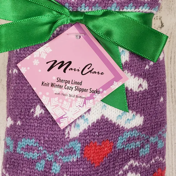 NWT Mari Clare Sherpa Lined Knit Winter Holiday Design No-Slip Slipper Socks - Image 4