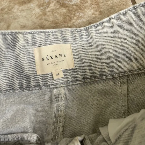 Sezane Austin Light Gray Wash Paperbag Waist Tapered Denim Pants Size 36 FR 4 US - Image 5