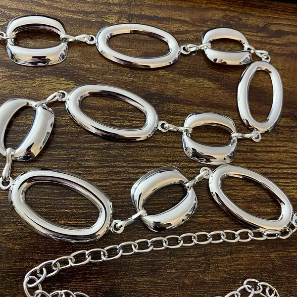 Silver Y2K Liquid Chrome Chunky Oval Chain Belt, Fits 23 to 43 Inches, X7GA1342 - Image 7