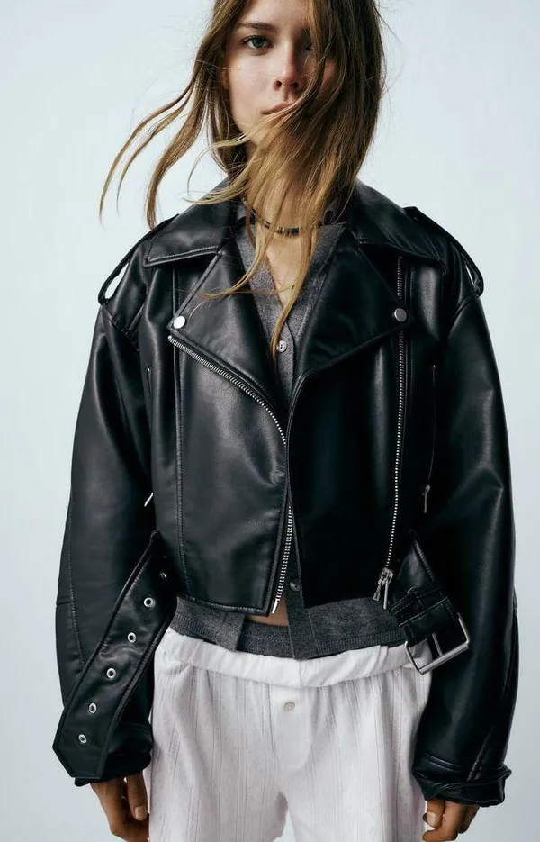 ZARA jacket biker faux leather cropped coat - Image 4