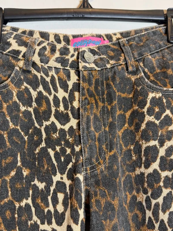 Edikted Leopard Printed Low Rise Baggy Jeans Women's XS Festival Fun Bold Trendy - Image 9