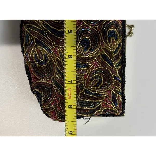Multi-color LaRegale Evening Purse‎ Clutch Shoulder Strap Peacock Beaded M - Image 7