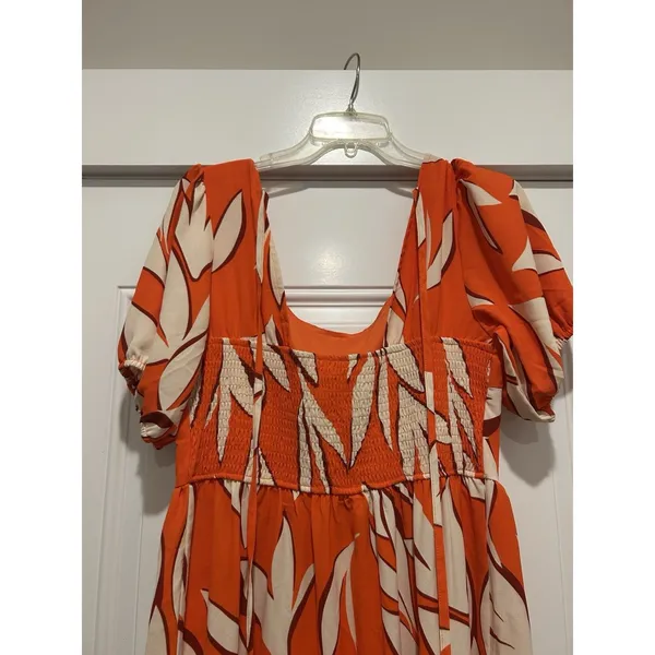 BTFM Orange White Floral Maxi Dress Size Medium Resort Tropical Modest Cruise - Image 8