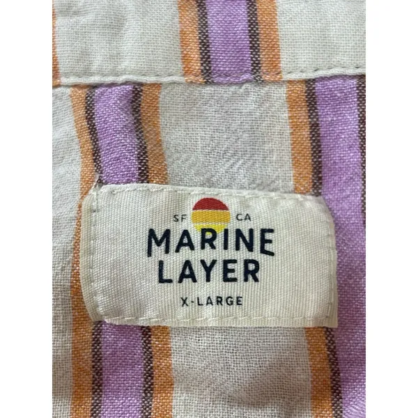 Marine Layer XL Striped Button Front Shirt Shorts Pajama Set Linen Tencel READ - Image 7