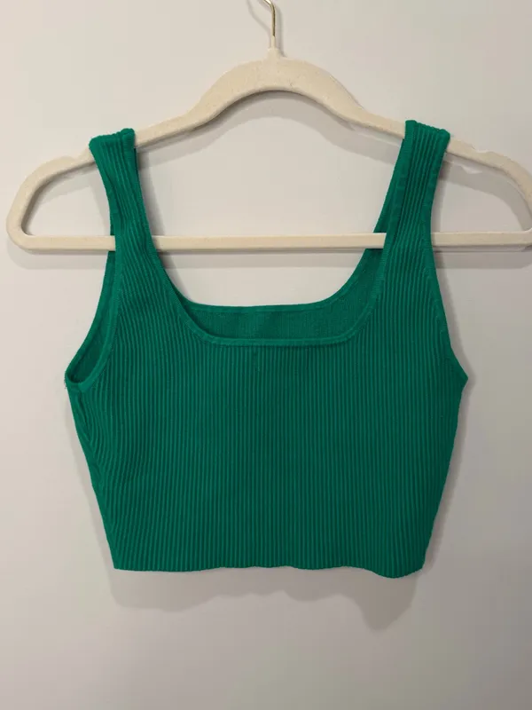 House of Harlow 1960 Green Ribbed Knit Square Neck Crop Tank Top Small - Image 3