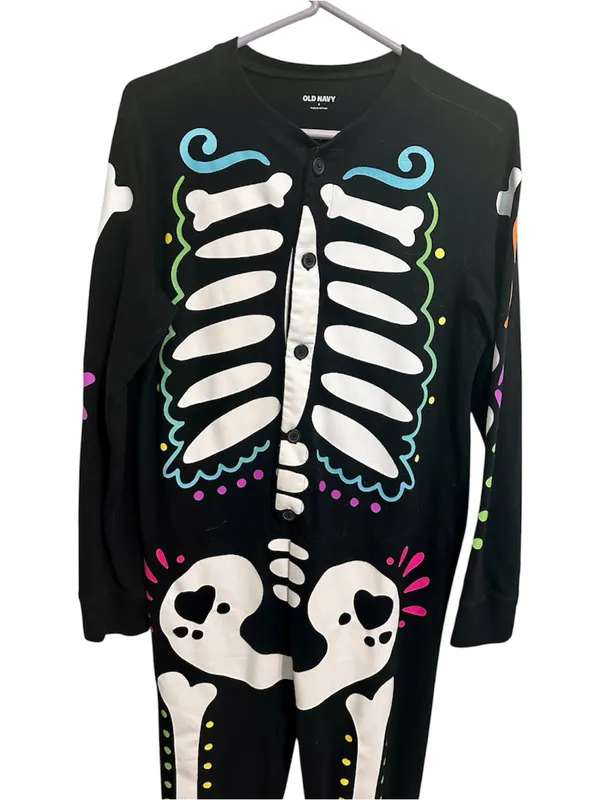 Old Navy Long Sleeve Skeleton Onesie Neon/White/Black - Image 2