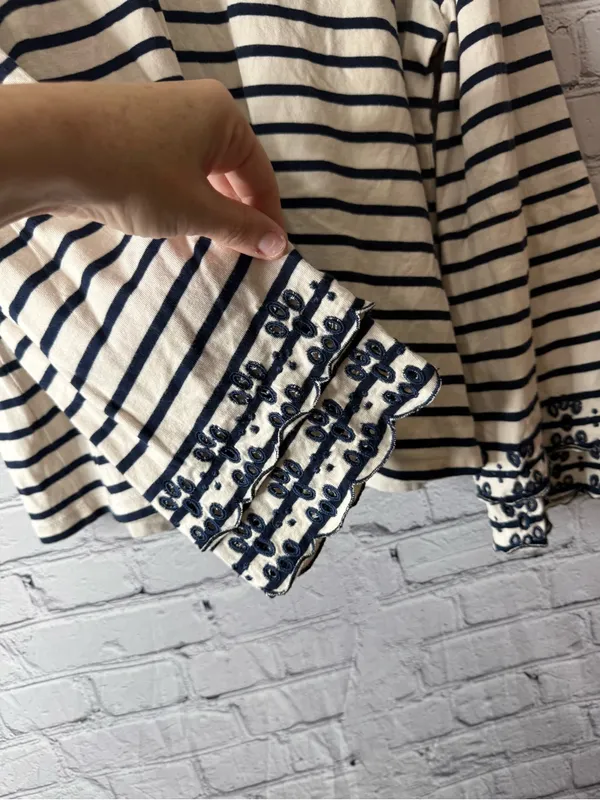 Madewell Navy and Cream Striped Long-Sleeve Tee with Embroidered Cuffs - Image 4