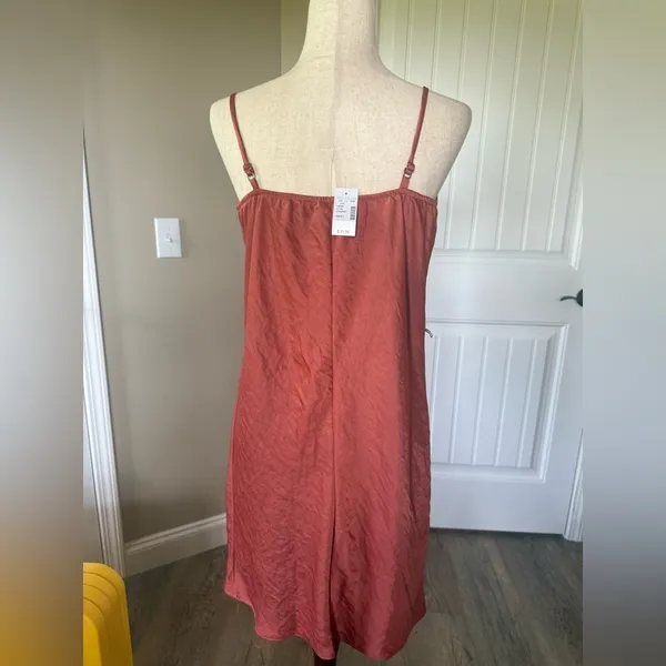 maurices womens rust orange satin cowl neck slip midi‎ dress size small - Image 2