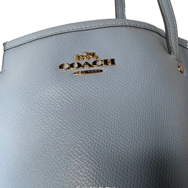 Coach Crossgrain Leather Taxi Street Zip Tote Sky Blue W/ Hangtag XL Purse Flaws - Image 2