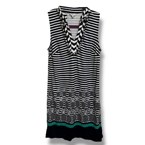 Crown & Ivy Navy Blue White Stripe Cayo Coco‎ Pineapple Sleeveless Dress S - Image 2