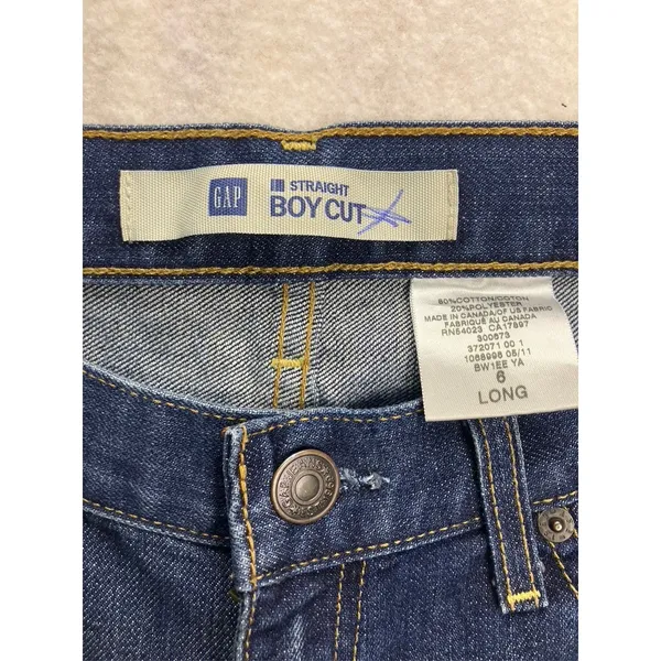 Gap Straight Boy Cut Jeans Womens 6 Long Blue Dark Wash Denim‎ 372071 - Image 2