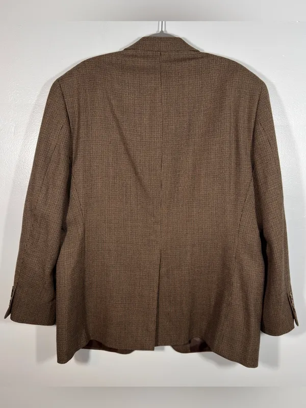 Oversized Brown Lambswool Micro Check Blazer Menswear Heritage 90s Style XL - Image 5
