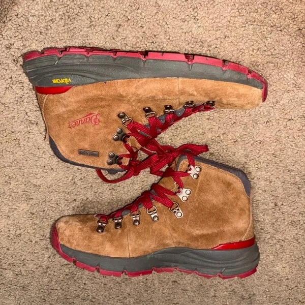 Danner Mountain 600 Waterproof Suede Hiking Boots Vibram Sole Brown Red 8 - Image 7