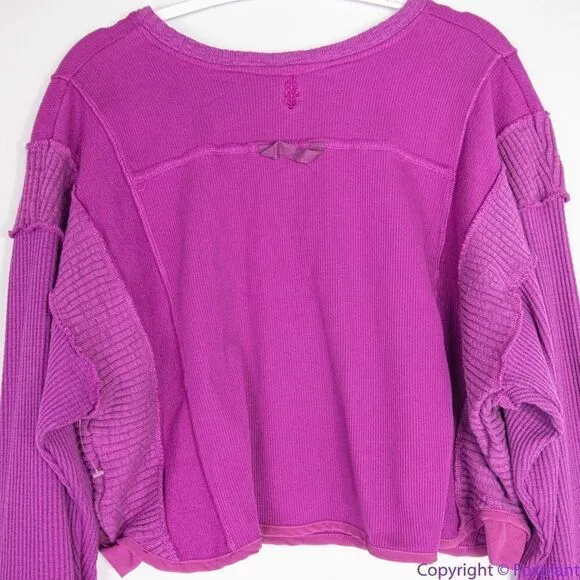 NEW Free People FP Movement Back to Me purple Snap Pullover Crop Henley‎ - Image 10