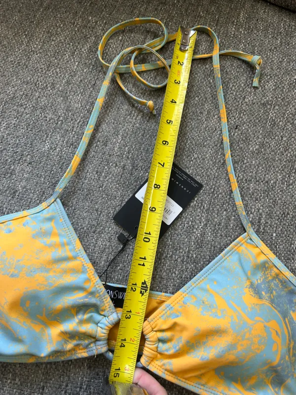 Icon Swim Yellow & Light Blue Marble String Bikini Top | Size Large (New) - Image 6